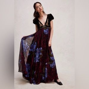 Free People Black and Blue Floral Maxi Dress